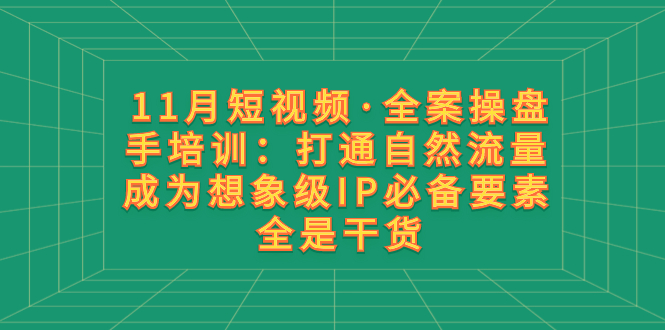 （8182期）11月短视频·全案操盘手培训：打通自然流量 成为想象级IP必备要素 全是干货| 网创圈