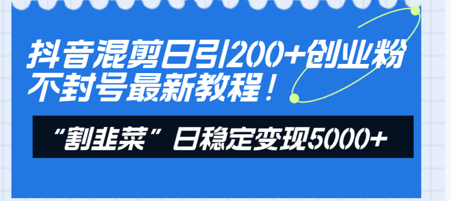 （8349期）抖音混剪日引200+创业粉不封号最新教程！“割韭菜”日稳定变现5000+！| 网创圈