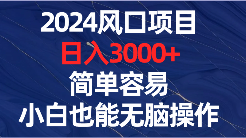 （8432期）2024风口项目，日入3000+，简单容易，小白也能无脑操作| 网创圈
