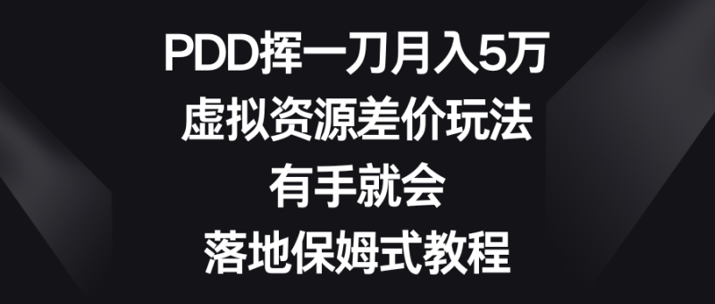 （8751期）PDD挥一刀月入5万，虚拟资源差价玩法，有手就会，落地保姆式教程| 网创圈