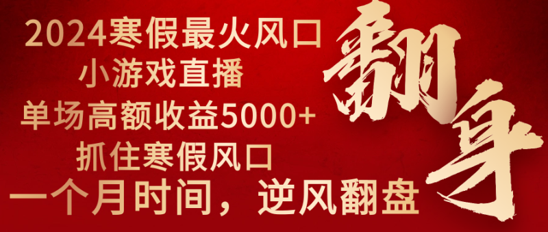（8766期）2024年最火寒假风口项目 小游戏直播 单场收益5000+抓住风口 一个月直接提车| 网创圈