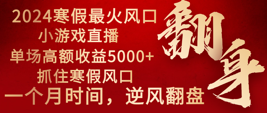 （8766期）2024年最火寒假风口项目 小游戏直播 单场收益5000+抓住风口 一个月直接提车| 网创圈