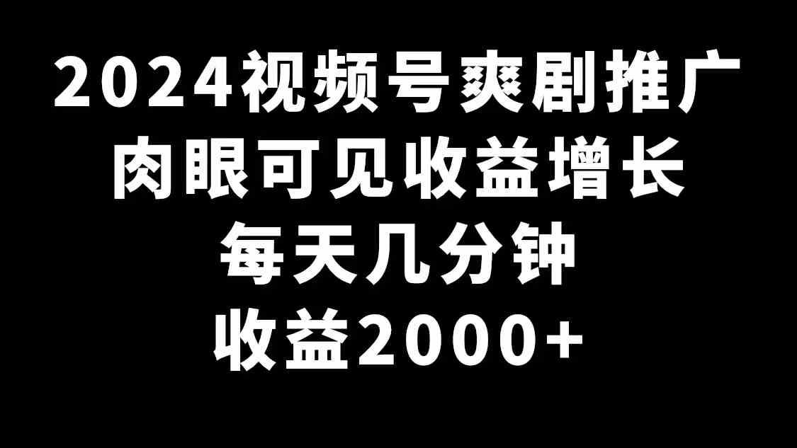 （9028期）2024视频号爽剧推广，肉眼可见的收益增长，每天几分钟收益2000+| 网创圈