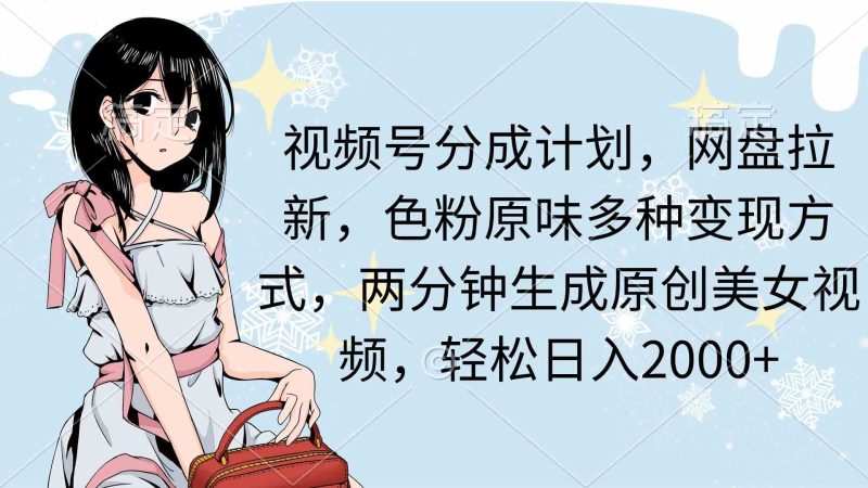 （9367期）视频号分成计划，网盘拉新，色粉原味多种变现方式，两分钟生成原创美女…| 网创圈