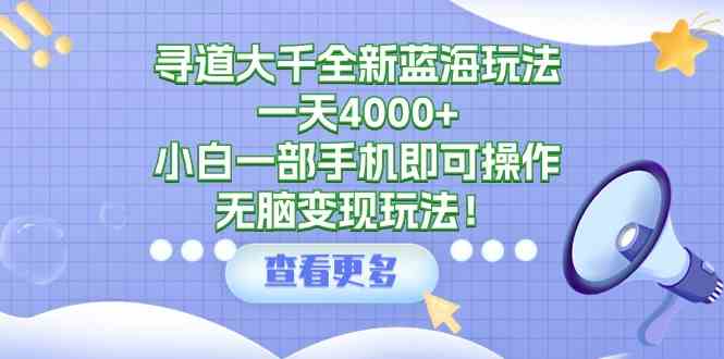 （9479期）寻道大千全新蓝海玩法，一天4000+，小白一部手机即可操作，无脑变现玩法！| 网创圈