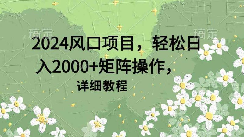 （9652期）2024风口项目，轻松日入2000+矩阵操作，详细教程| 网创圈