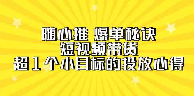 （9687期）随心推 爆单秘诀，短视频带货-超1个小目标的投放心得（7节视频课）| 网创圈