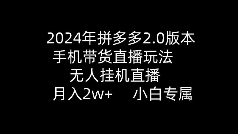 （9768期）2024年拼多多2.0版本，手机带货直播玩法，无人挂机直播， 月入2w+， 小…| 网创圈