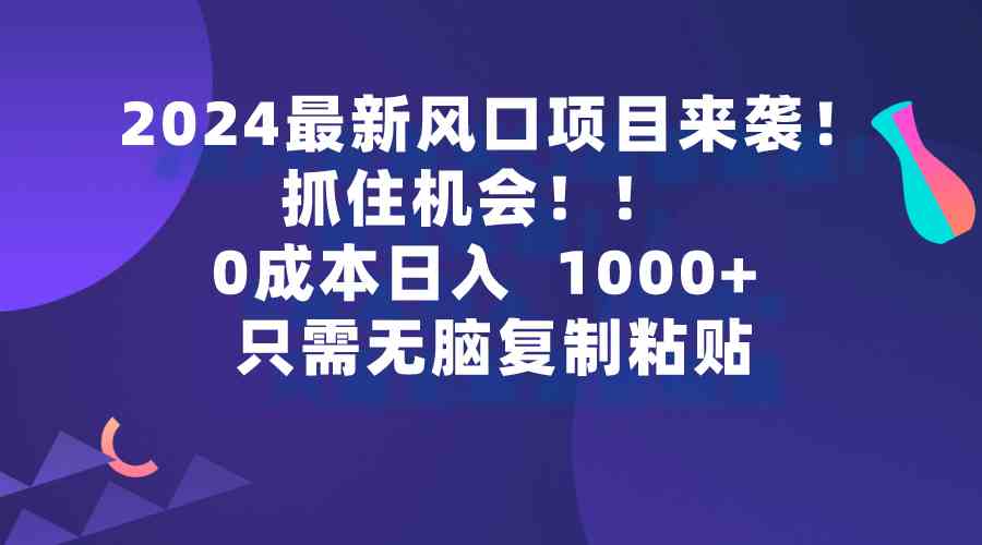 （9899期）2024最新风口项目来袭，抓住机会，0成本一部手机日入1000+，只需无脑复…| 网创圈