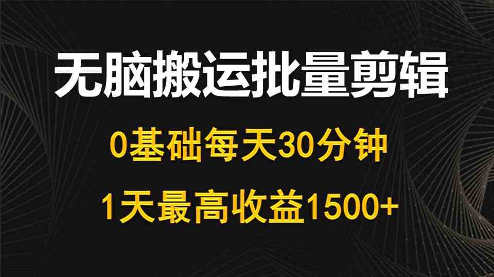 （10008期）每天30分钟，0基础无脑搬运批量剪辑，1天最高收益1500+| 网创圈