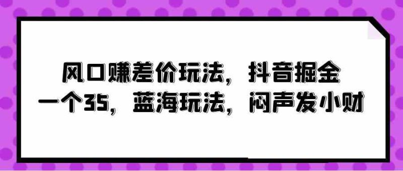 （10022期）风口赚差价玩法，抖音掘金，一个35，蓝海玩法，闷声发小财| 网创圈
