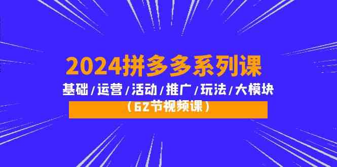 （10019期）2024拼多多系列课：基础/运营/活动/推广/玩法/大模块（62节视频课）| 网创圈