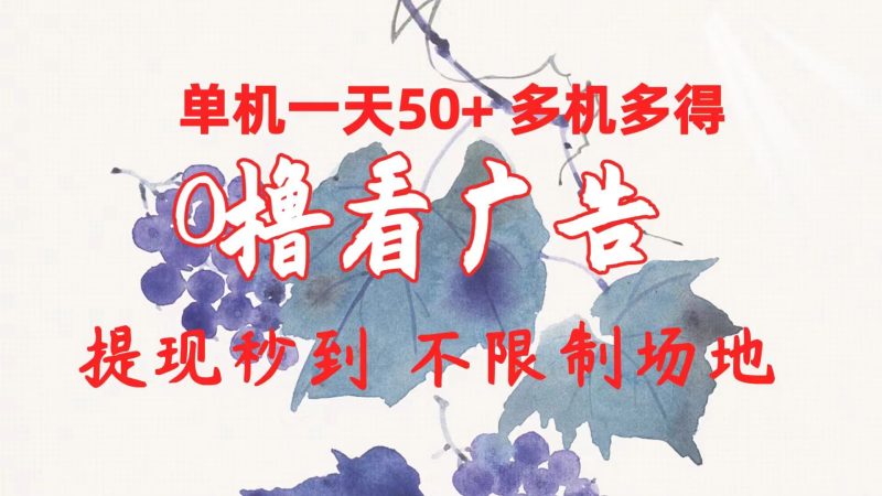 （10241期）0撸看广告 单机一天50+多机多得 提现秒到 不限制场地操作| 网创圈