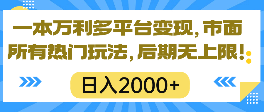 （10311期）一本万利多平台变现，市面所有热门玩法，日入2000+，后期无上限！| 网创圈