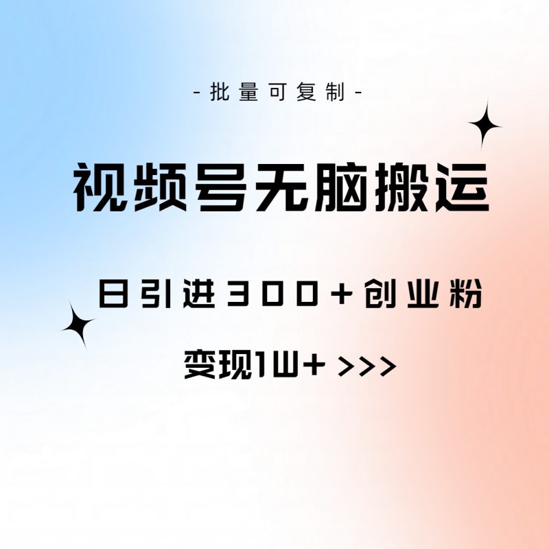 （10612期）视频号无脑搬运日引300+创业粉，变现1W+可批量复制| 网创圈