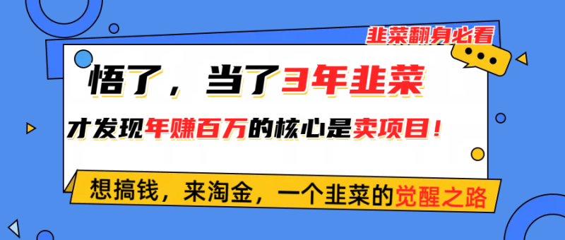 （10759期）悟了，当了3年韭菜，才发现网赚圈年赚100万的核心是卖项目，含泪分享！| 网创圈
