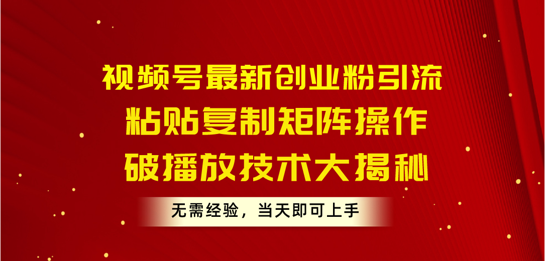 （10803期）视频号最新创业粉引流，粘贴复制矩阵操作，破播放技术大揭秘，无需经验…| 网创圈