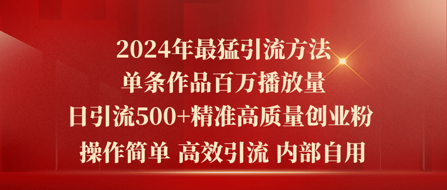 （10920期）2024年最猛暴力引流方法，单条作品百万播放 单日引流500+高质量精准创业粉| 网创圈