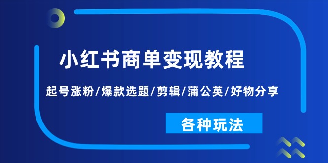 （11164期）小红书商单变现教程：起号涨粉/爆款选题/剪辑/蒲公英/好物分享/各种玩法| 网创圈