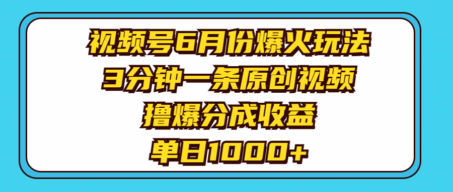 （11298期）视频号6月份爆火玩法，3分钟一条原创视频，撸爆分成收益，单日1000+| 网创圈