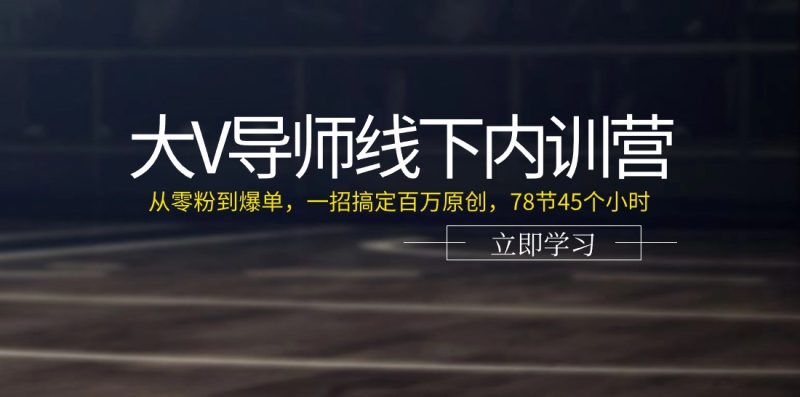 （11261期）大V导师线下内训营：从零粉到爆单，一招搞定百万原创，78节45个小时| 网创圈