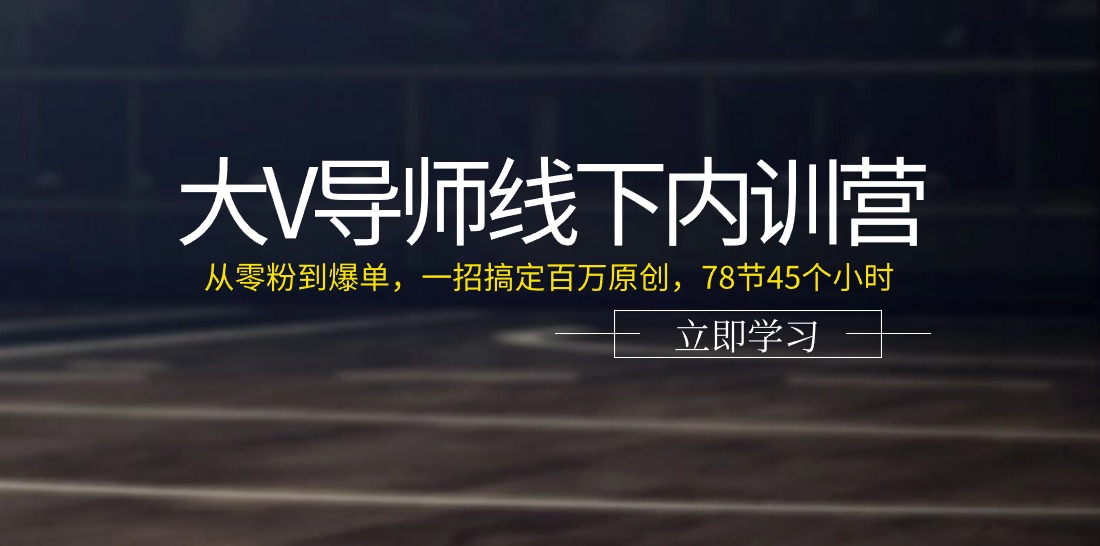 （11261期）大V导师线下内训营：从零粉到爆单，一招搞定百万原创，78节45个小时| 网创圈
