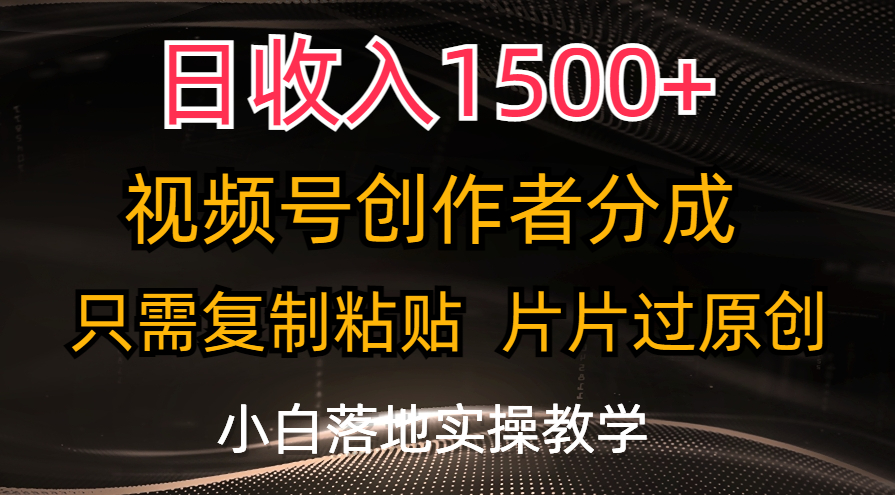 （11339期）日收入1500+，视频号创作者分成，只需复制粘贴，片片过原创，小白也可…| 网创圈
