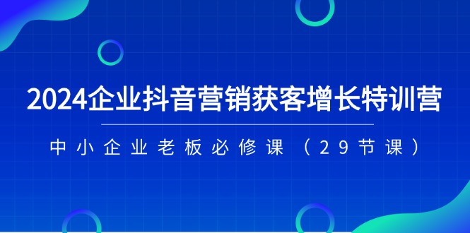 （11349期）2024企业抖音-营销获客增长特训营，中小企业老板必修课（29节课）| 网创圈