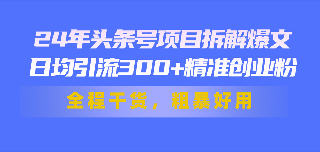 （11397期）24年头条号项目拆解爆文，日均引流300+精准创业粉，全程干货，粗暴好用| 网创圈