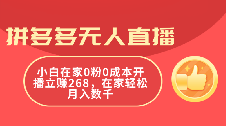 （11521期）拼多多无人直播，小白在家0粉0成本开播立赚268，在家轻松月入数千| 网创圈