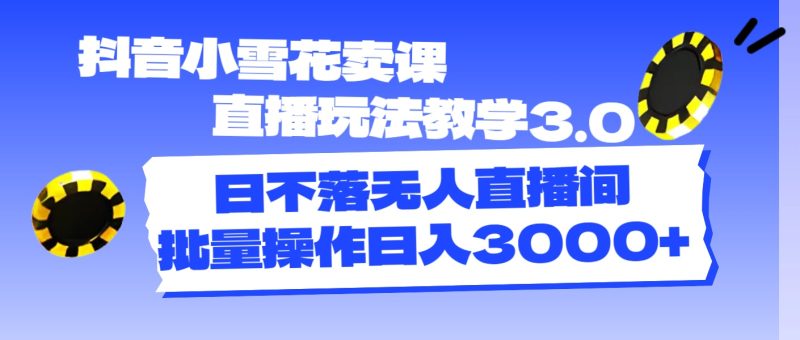 （11595期）抖音小雪花卖课直播玩法教学3.0，日不落无人直播间，批量操作日入3000+| 网创圈
