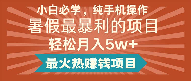 （11583期）小白必学，纯手机操作，暑假最暴利的项目轻松月入5w+最火热赚钱项目| 网创圈