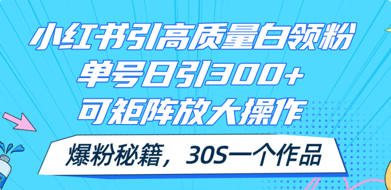 （11692期）小红书引高质量白领粉，单号日引300+，可放大操作，爆粉秘籍！30s一个作品| 网创圈