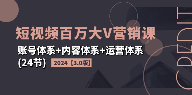 （11795期）2024短视频·百万大V营销课【3.0版】账号体系+内容体系+运营体系(24节)| 网创圈