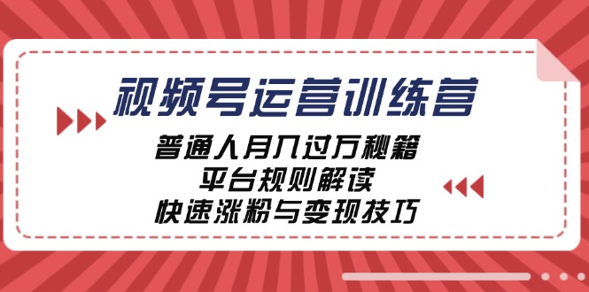 （12722期）视频号运营训练营：普通人月入过万秘籍，平台规则解读，快速涨粉与变现…| 网创圈