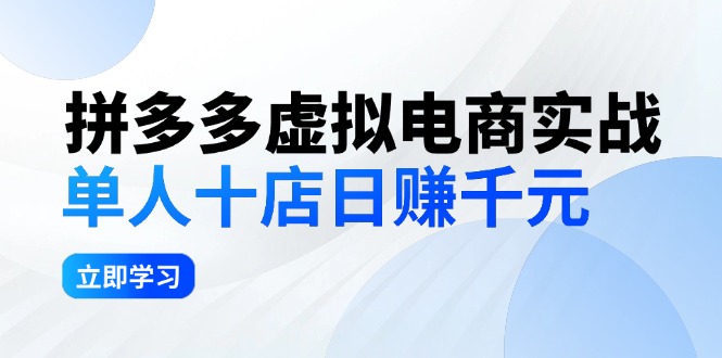 （12326期）拼多多虚拟电商实战：单人10店日赚千元，深耕老项目，稳定盈利不求风口| 网创圈