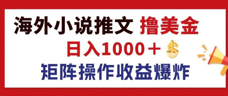 （12333期）最新海外小说推文撸美金，日入1000＋ 蓝海市场，矩阵放大收益爆炸| 网创圈