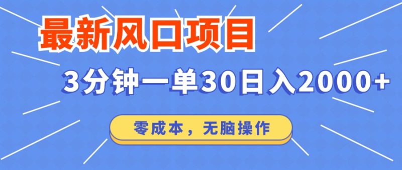 （12272期）最新风口项目操作，3分钟一单30。日入2000左右，零成本，无脑操作。| 网创圈