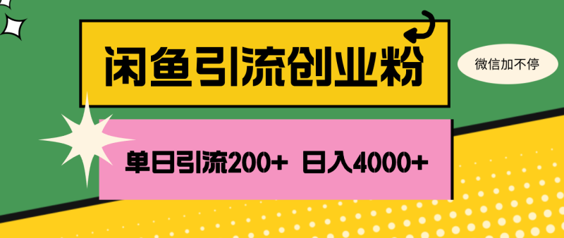 （12179期）闲鱼单日引流200+创业粉，日稳定4000+| 网创圈
