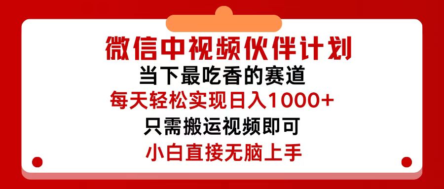 （12017期）微信中视频伙伴计划，仅靠搬运就能轻松实现日入500+，关键操作还简单，…| 网创圈