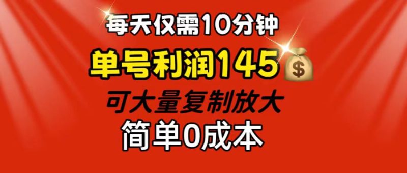 （12027期）每天仅需10分钟，单号利润145 可复制放大 简单0成本| 网创圈