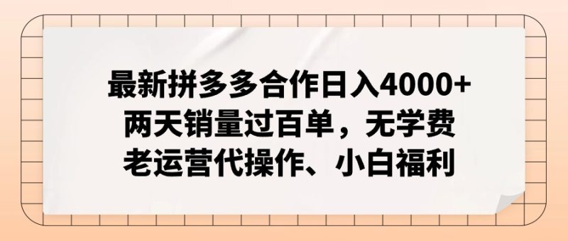 （12869期）拼多多最新合作日入4000+两天销量过百单，无学费、老运营代操作、小白福利| 网创圈