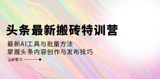 （12819期）头条最新搬砖特训营：最新AI工具与批量方法，掌握头条内容创作与发布技巧| 网创圈