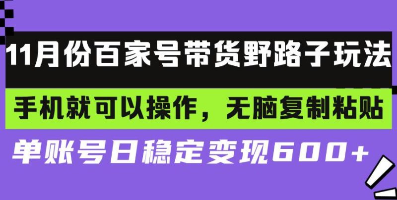 （13281期）百家号带货野路子玩法 手机就可以操作，无脑复制粘贴 单账号日稳定变现…| 网创圈