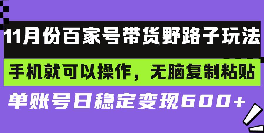 （13281期）百家号带货野路子玩法 手机就可以操作，无脑复制粘贴 单账号日稳定变现…| 网创圈