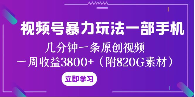 视频号暴力玩法一部手机 几分钟一条原创视频 一周收益3800+（附820G素材）| 网创圈