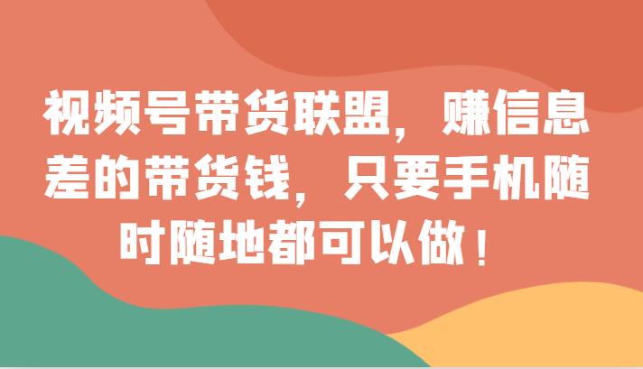 视频号带货联盟，赚信息差的带货钱，只需手机随时随地都可以做！| 网创圈