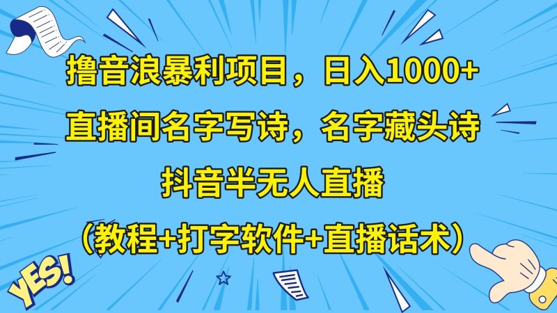撸音浪暴利日入1000+，名字写诗，名字藏头诗，抖音半无人直播（教程+软件+话术）| 网创圈