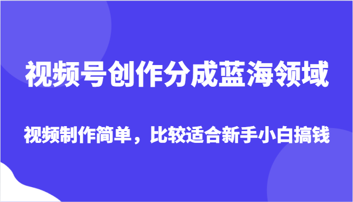 视频号创作分成蓝海领域，视频制作简单，比较适合新手小白搞钱| 网创圈
