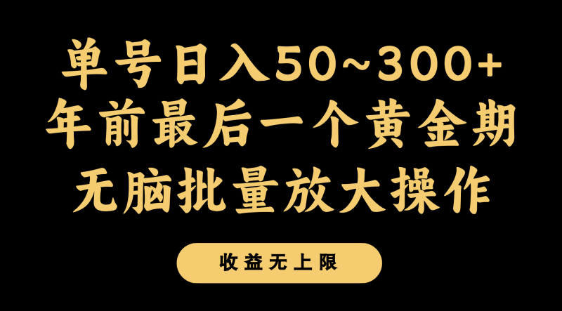 年前最后一个黄金期，单号日入300+，可无脑批量放大操作| 网创圈